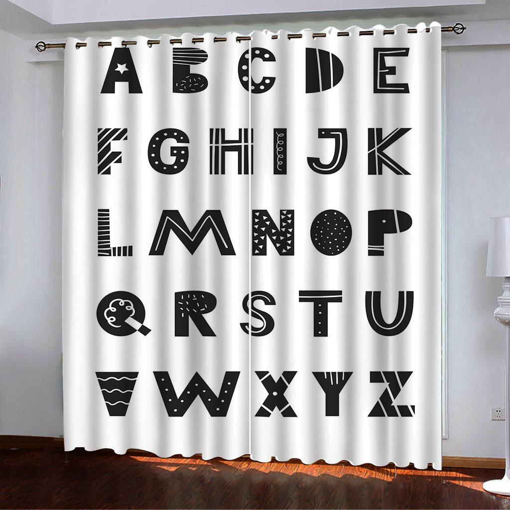 Curtains Black And White Simple Wind 3D Digital Printing High Density Blackout Curtains