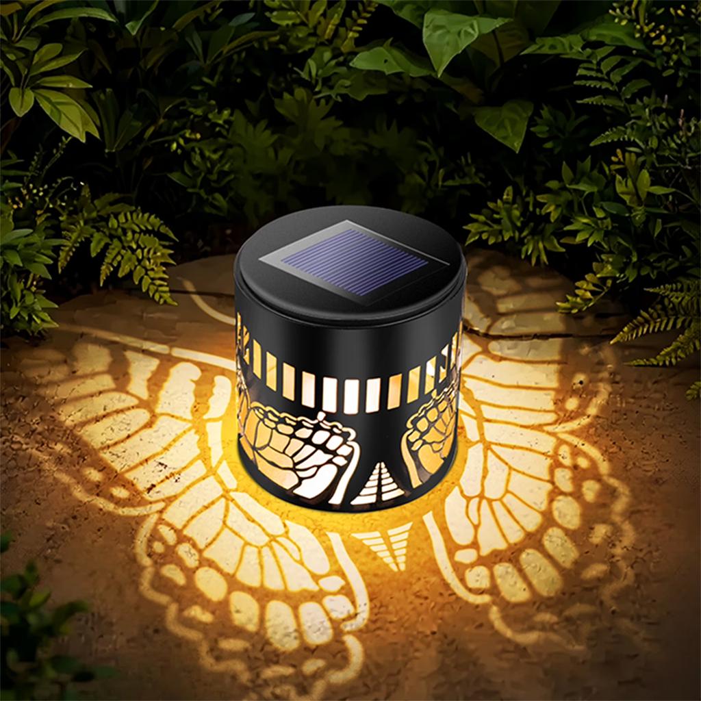 Solar Lantern Outdoor Garden Light Metal Cylinder with Insect Pattern Cutout Waterproof Decorative Yard Lighting for Patio Pathway Lawn Tabletop