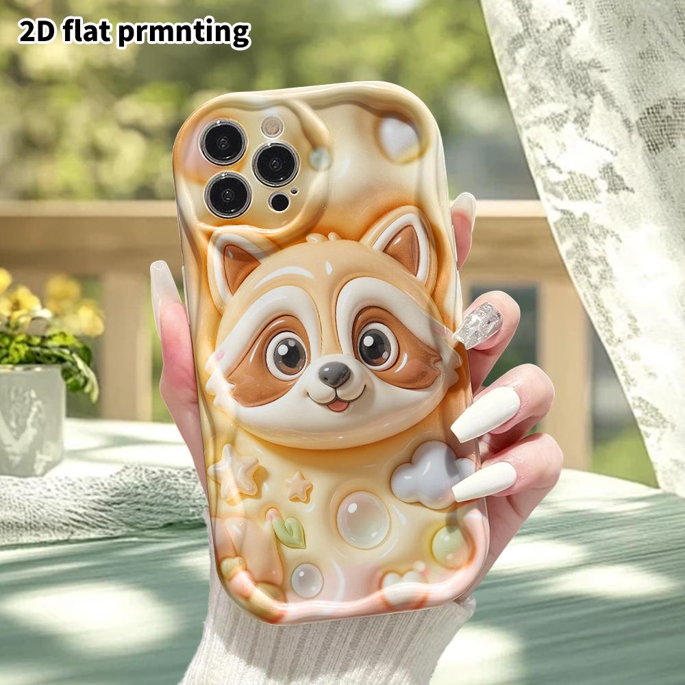 Phone Case: 2D flat design suitable for iPhone 18 17 16 15 14 13 Pro protective case, creamy coffee little raccoon, perfect Christmas and Halloween ho