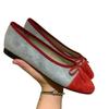 Cowhide Version~ Korean Version of Color Matching Round Head Suede Bow Flat-bottomed Mary Jane Single Shoes Women's One-pedal Ballet Shoes