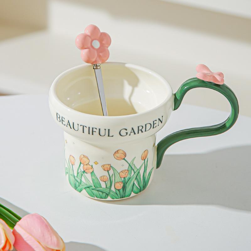 Classical flower ceramic mug household water cup breakfast cup girls coffee cup afternoon teacup girlfriend souvenir