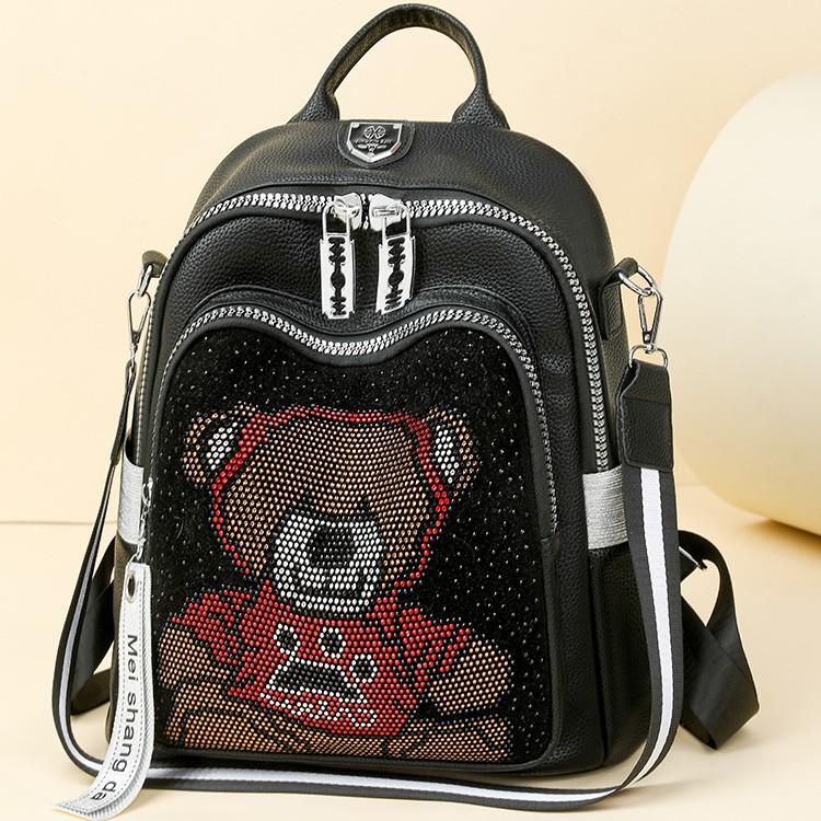 Dammode ny mjukt läder hot diamond ryggsäck med stor kapacitet för resa enkel axel fritid mångsidig ryggsäck