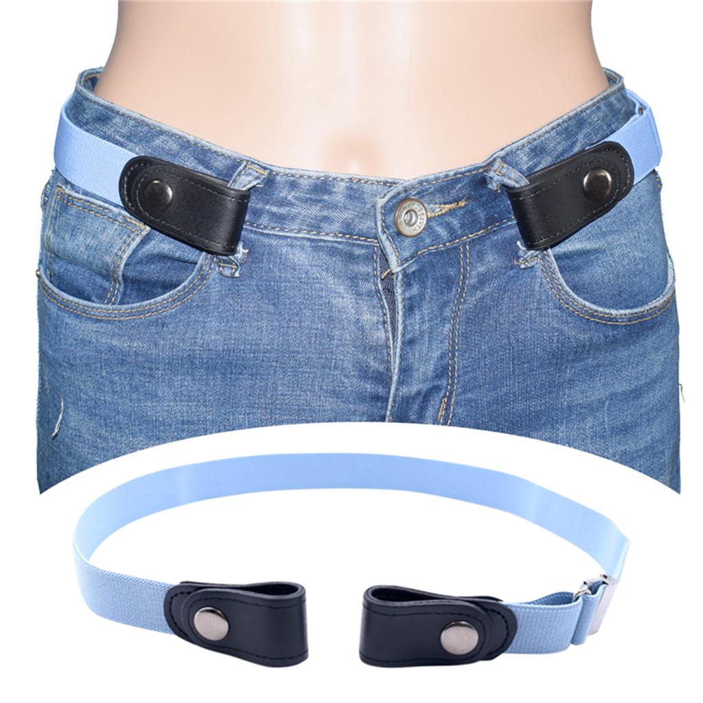 Elastic No Buckle Adjustable Waistband Stretch Belt with Buttoned Ends for Pants and Skirts Suitable for Various Waist Sizes синий