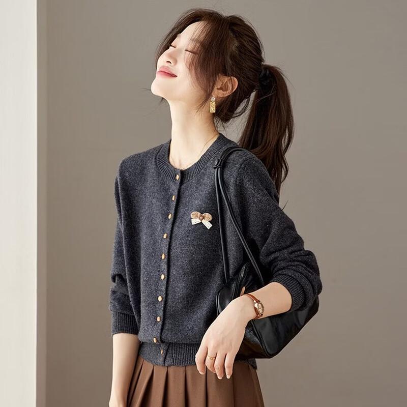 Women's Gold Button 100% Wool Knit Cardigan