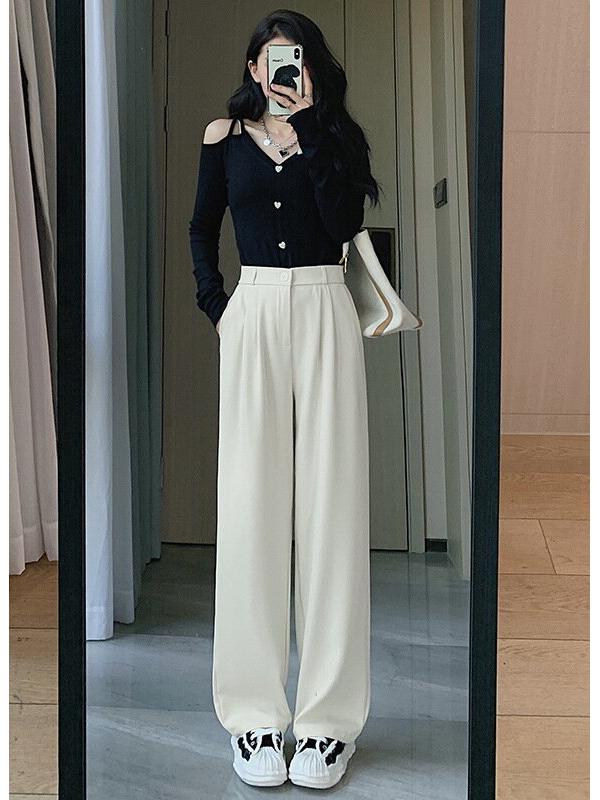 2026 Spring/Summer Women's High-Waist Wide-Leg Drape Pants - Loose, Casual, Floor-Length Straight-Leg Suit Pants