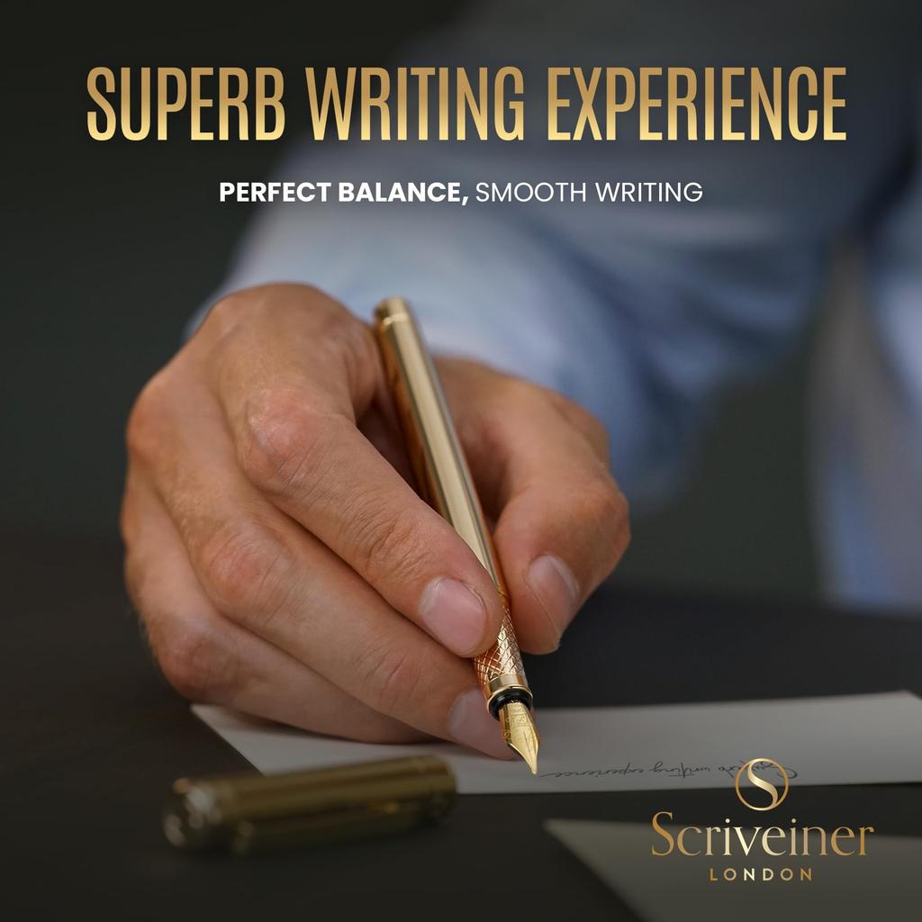 Scriveiner Premium Fountain Pen Gold Brass Finish Luxury British Made
