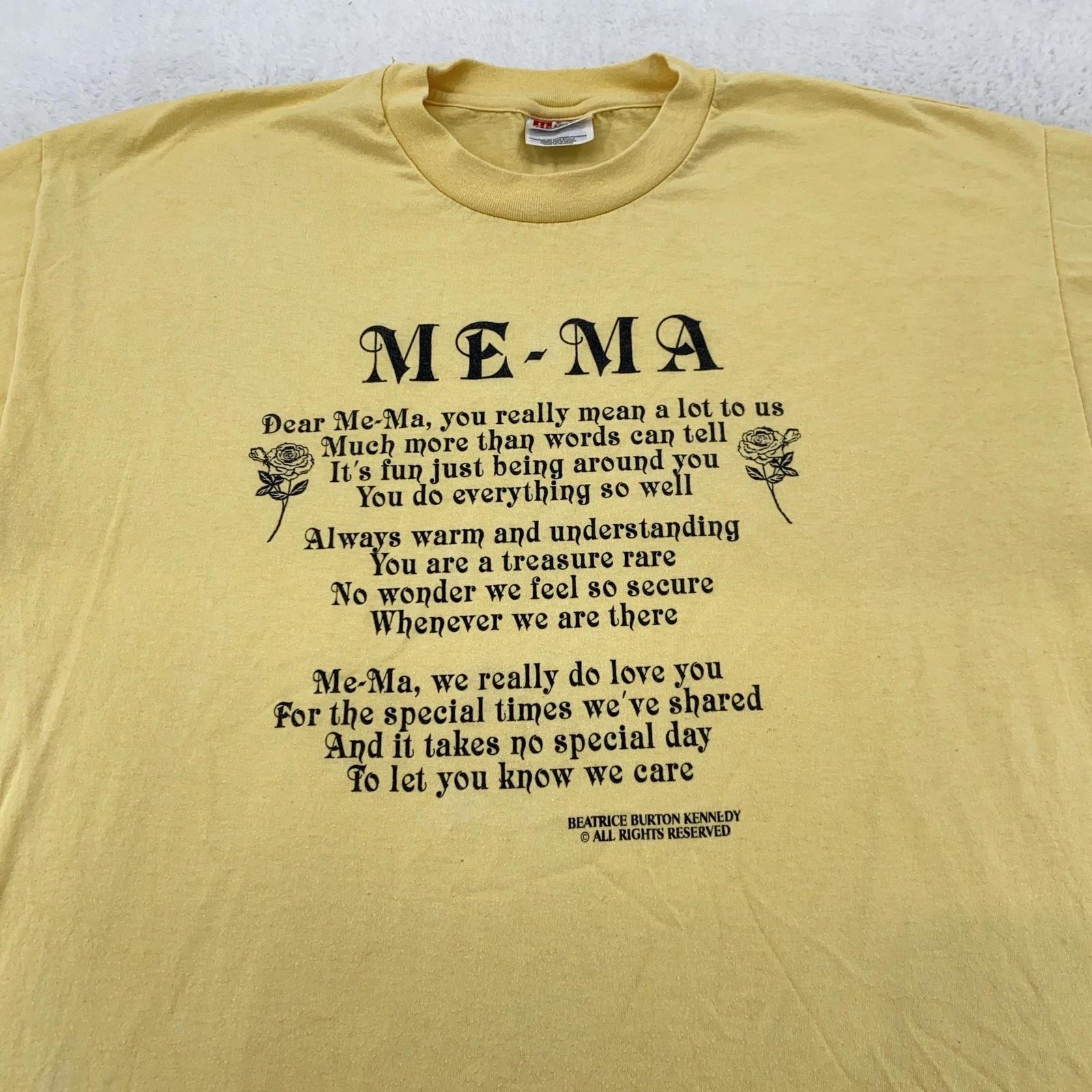 

Vintage Me-Ma Shirt Mens XL Yellow Hanes 50/50 Poem Graphic Gift Grandma 90s L