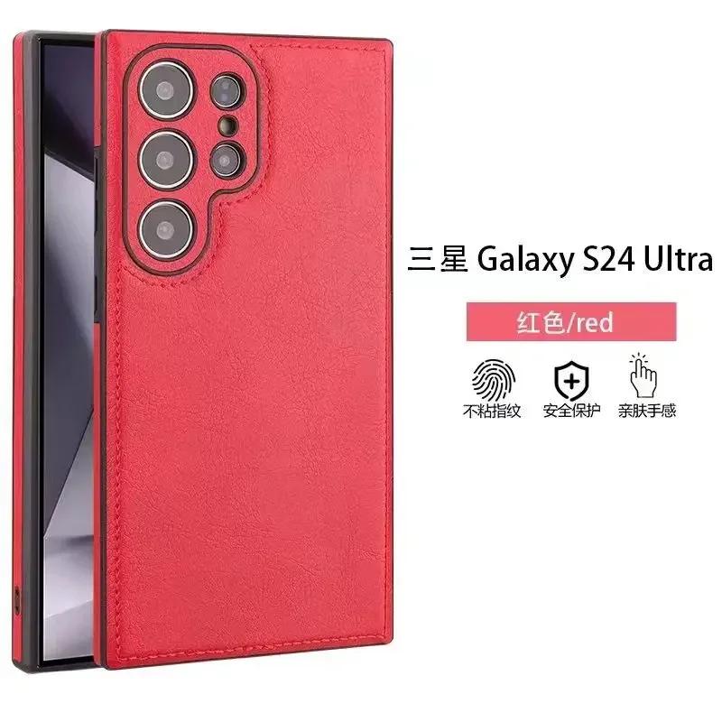 High-end Cowhide Leather Phone Case for Samsung Galaxy S26 Ultra S25 S24 S23 S22 A57 Camera Lens Protection Luxury Soft Cover