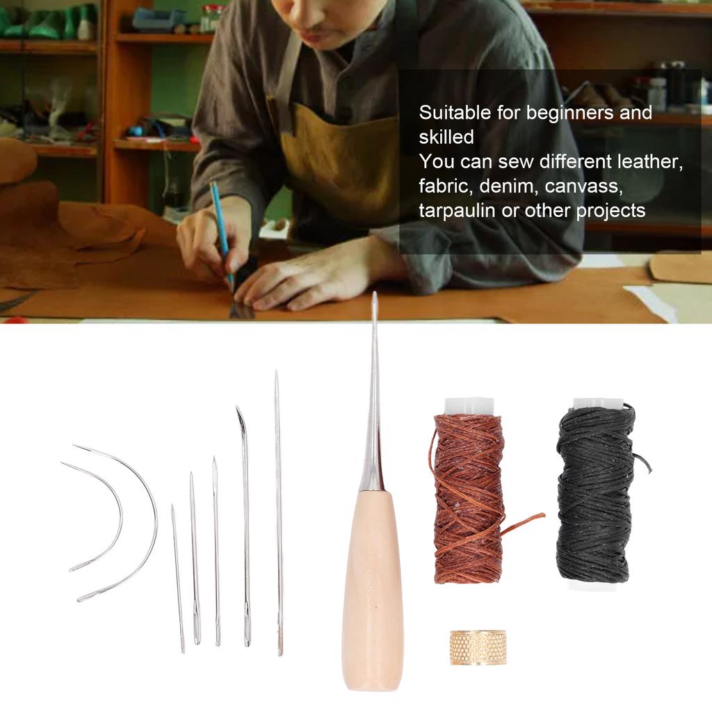 Leather Sewing Tools Kits DIY Stainless Steel Portable Leather Stitching Kit with Waxed Thread for Fabric Tarpaulin
