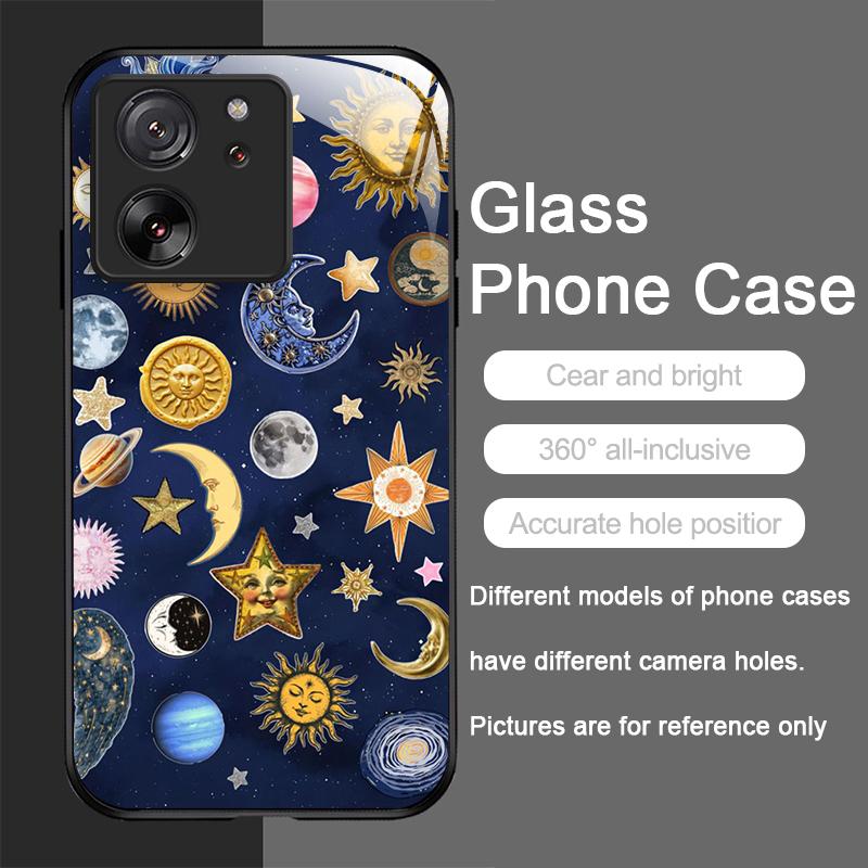 Tempered Glass Phone Case for Motorola Moto G85 G84 G75 G55 Edge 50 Fusion 40 Neo 30 Pro Luxury Retro Style Stars Moon Y2K Cover