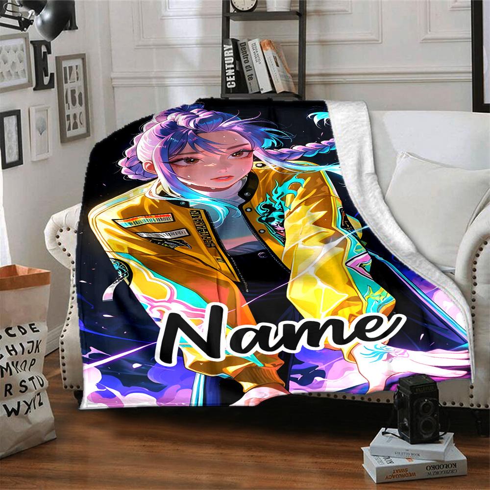 Customizable KPop Demon Hunters3 Throw Blanket – Personalized Name, All-Season Cozy Snug Blanket, Machine Washable, Personalized Blanket