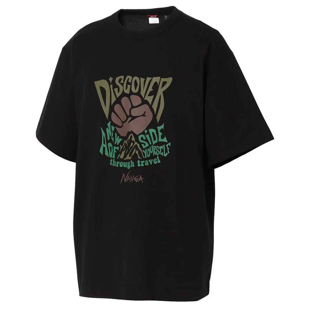 NANGA ECOHYBRID TEE (DCV PT) Eco Hybrid Tee Short Sleeve T-Shirt with Graphic Print, Recycled Cotton, Unisex (JP, Alphabet, L, Black)