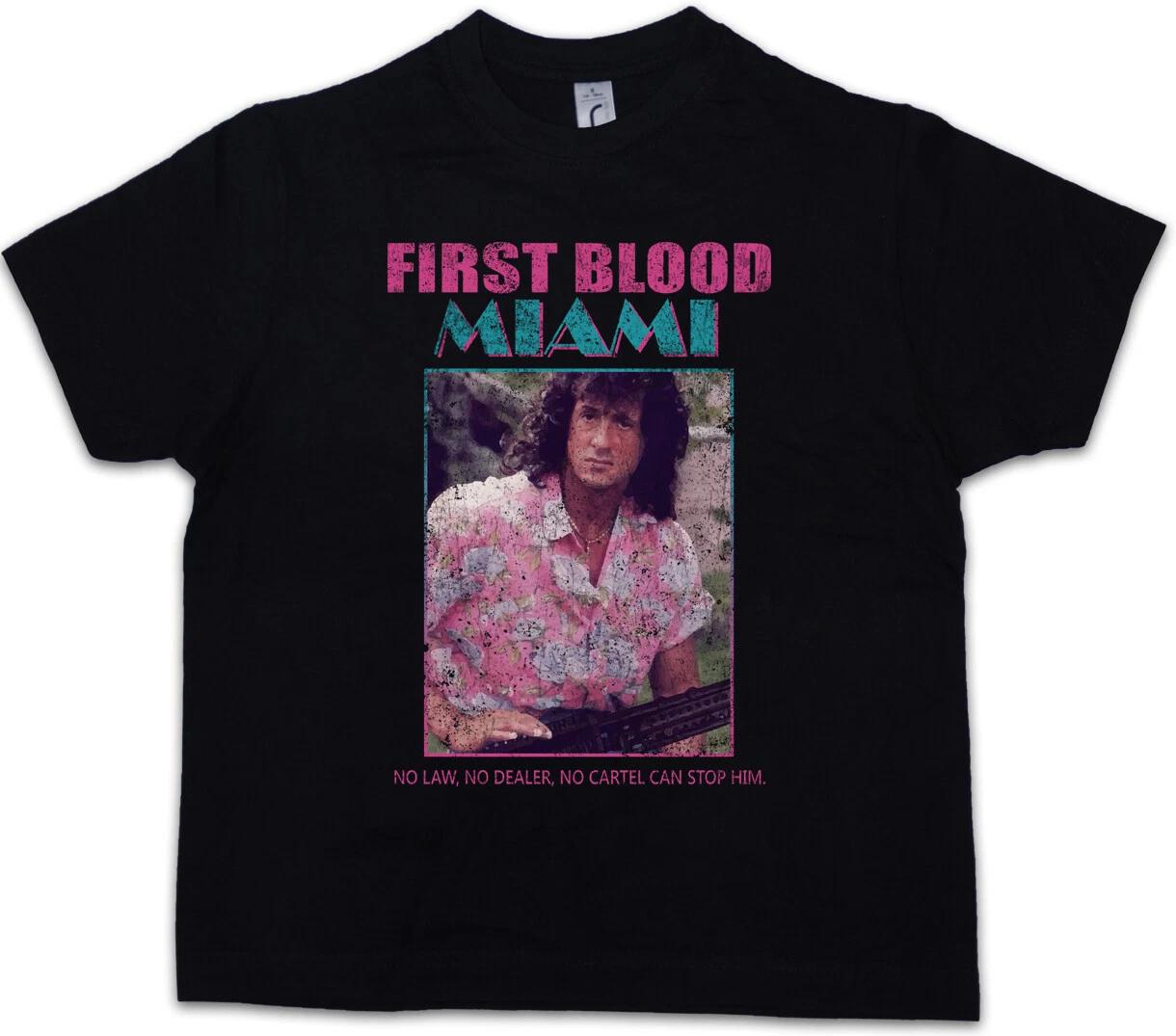 

FIRST BLOOD MIAMI Kids Boys T-Shirt Vice John Fun 80s Rambo- 130