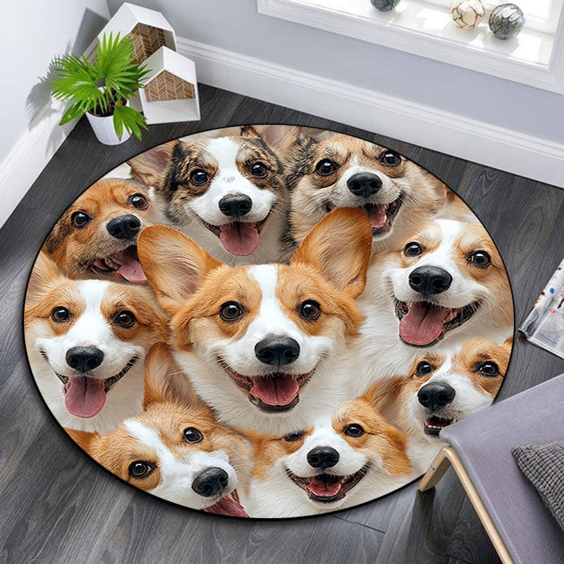 Corgi Round Area Rug,Carpet Rug for Living Room Bedroom Sofa Playroom Decor,Non-slip Floor Mat