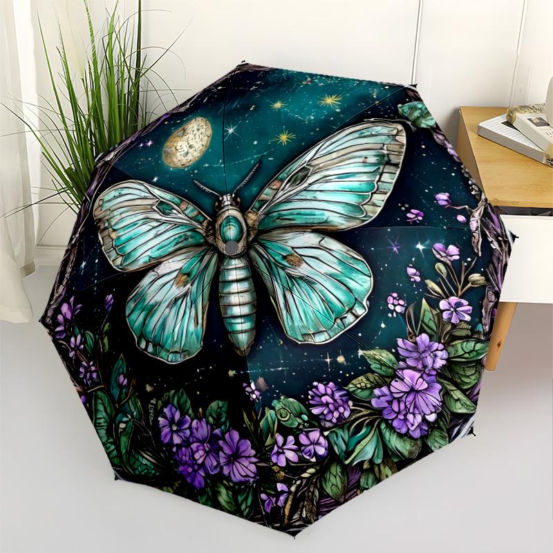 Butterfly Mandala Night Sky Compact Travel Automatic Umbrella Compact 8-Rib Design Lightweight for Women/Men Vibrant Pattern Umbrella