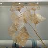 1 Stick Gold Simulated Ginkgo Leaf Dried Flowers 3 Prongs Artificial Plastic Leaves for Home Room Wedding Decoration