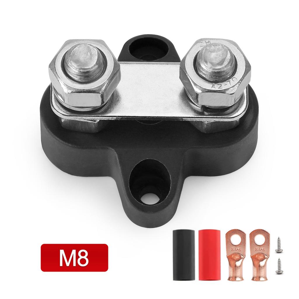 5/16" 48V Positive & Negative Ground Red Black Power Distribution Terminal Block FOR Truck Car RV Boat M6 M8 Dual Terminal Studs
