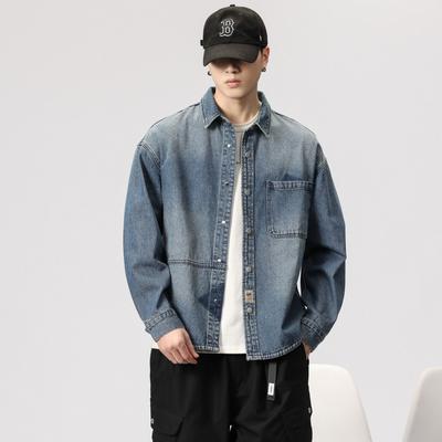 American Heavy Denim Jacket Men'S Trendy Brand Handsome Tooling Jacket Loose Large Size Seasonal Lining