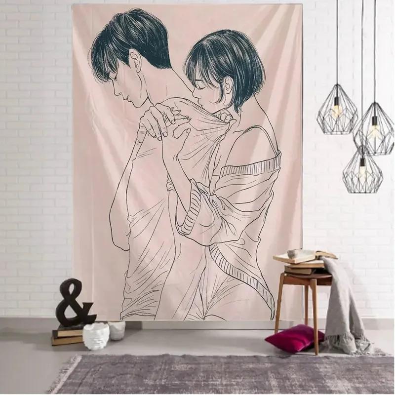 

Пара Иллюстрация Декоративный Гобелен Офис Гостиная Украшение Дома Настенный Гобелен 100x75cm