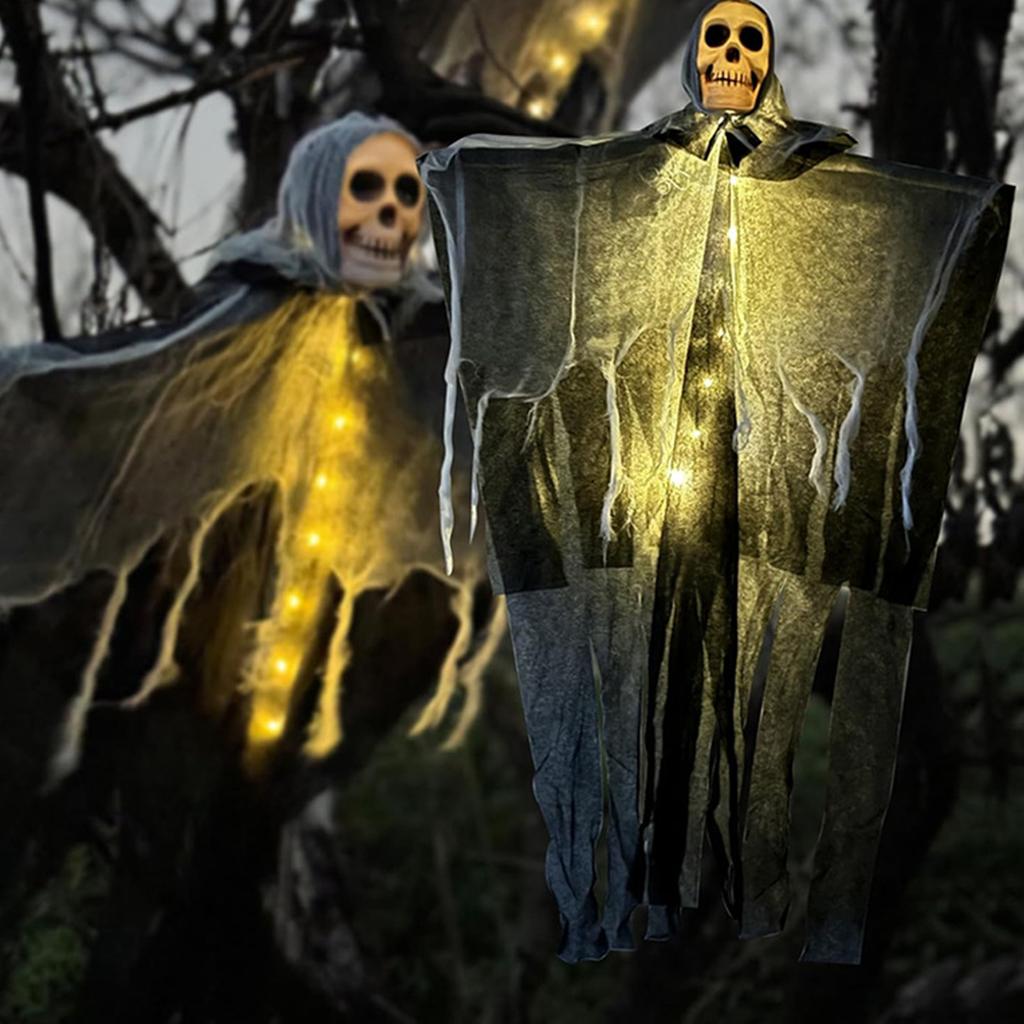 Halloween Hanging Ghost Decoration With LED Light And Adjustable Arms For Indoor Outdoor Spooky Party Decor