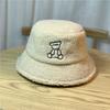 Cute Bear Embroidery Warm Lamb Wool Fisherman Hat Children Autumn and Winter Warm Basin Hat Bucket Hat