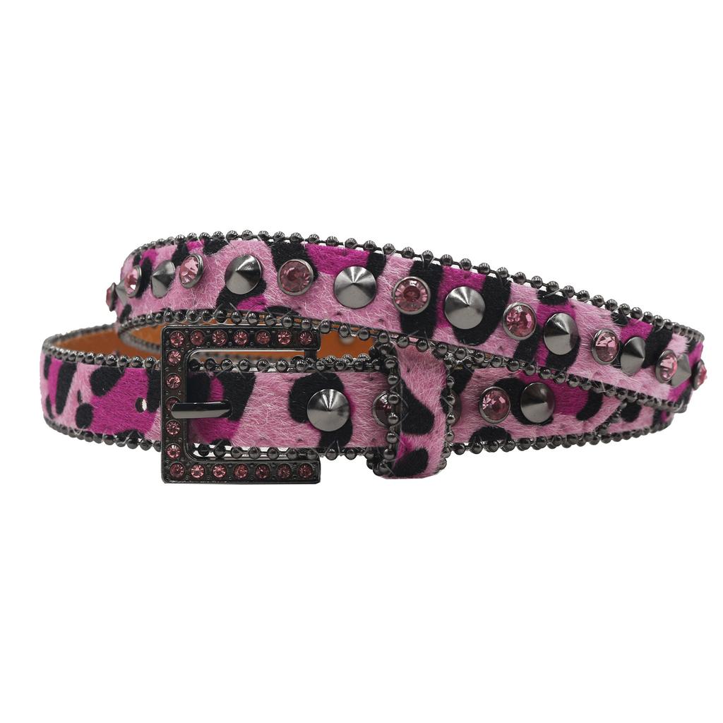 2.3 Wide Leopard Print Women's Belt European and American Rhinestone Inlay Belt High-end Pin Buckle Full Diamond Hip-hop Decoration