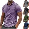 Men's Summer Retro Vintage Solid Color Sports Button Pocket T-shirt