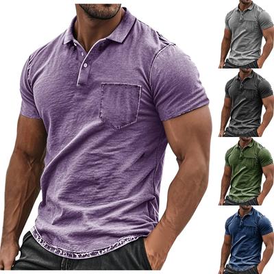 Men's Summer Retro Vintage Solid Color Sports Button Pocket T-shirt
