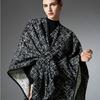 Women Plaid Reversible Poncho Cape Coat Open Front Cardigan Shawl Wrap Warm Thick Knit Shawl for Fall Winter