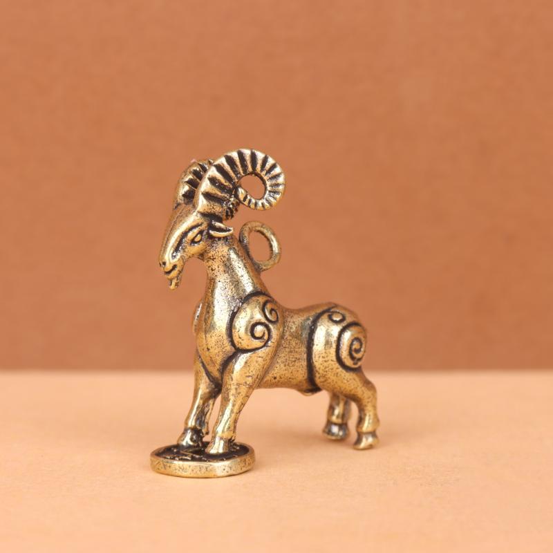 Massive Messing Chinesische Tierkreiszeichen Schaf Statue Flacher Sockel Glücksbringendes Ornament für Büro Schreibtisch Dekoration Sammlung Geschenk