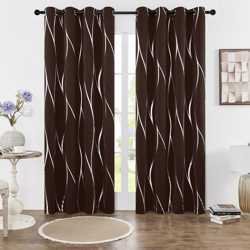Σετ 2 Συσκοτιστικών Κουρτινών Με Κρίκους Θερμομονωτικών Σκίασης Δωματίου Με Εκτύπωση Φύλλου Κυματισμού Για Υπνοδωμάτιο
