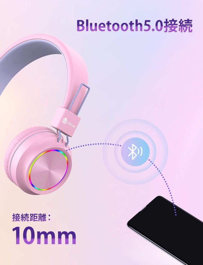 iClever Kids' Wireless Foldable Bluetooth 5.0 Headphones with Mic, Durable, Dual-Use Wireless and Wired Headphones with LED Light, 25-Hour Playtime,