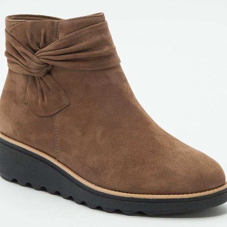 Winter Short Boots Side Zipper Bowties Ladies Boot Female Footwear Women's Autumn Boots Mid Heel Wedges Shoes