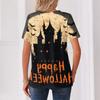 Women Casual V Neck Short Sleeve Button T Shirt Halloween Print Top Lightweight Comfortable Fit