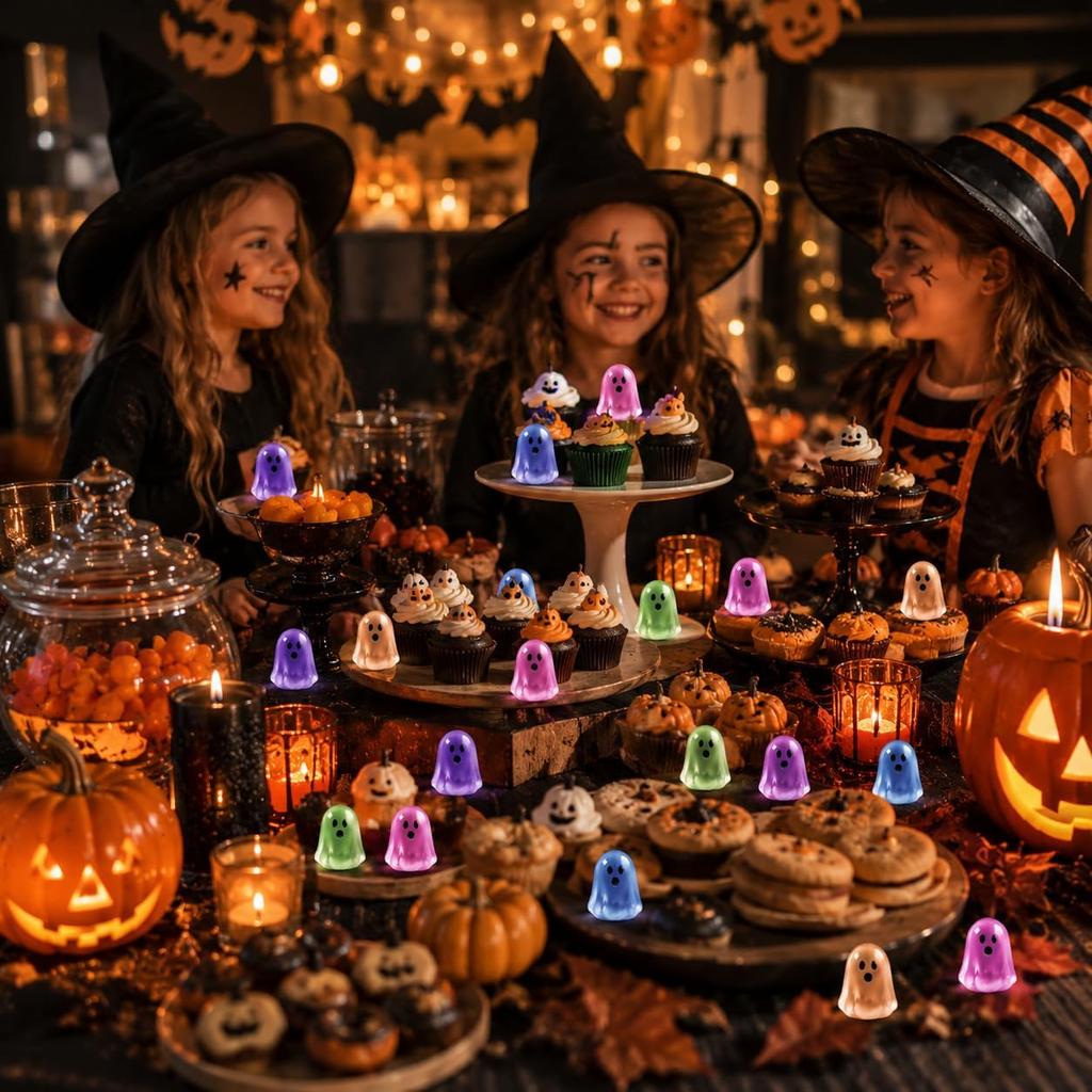 Figurine Mini Fantome Halloween, 100 BUC Fantome Luminoase în Întuneric pentru Masă
