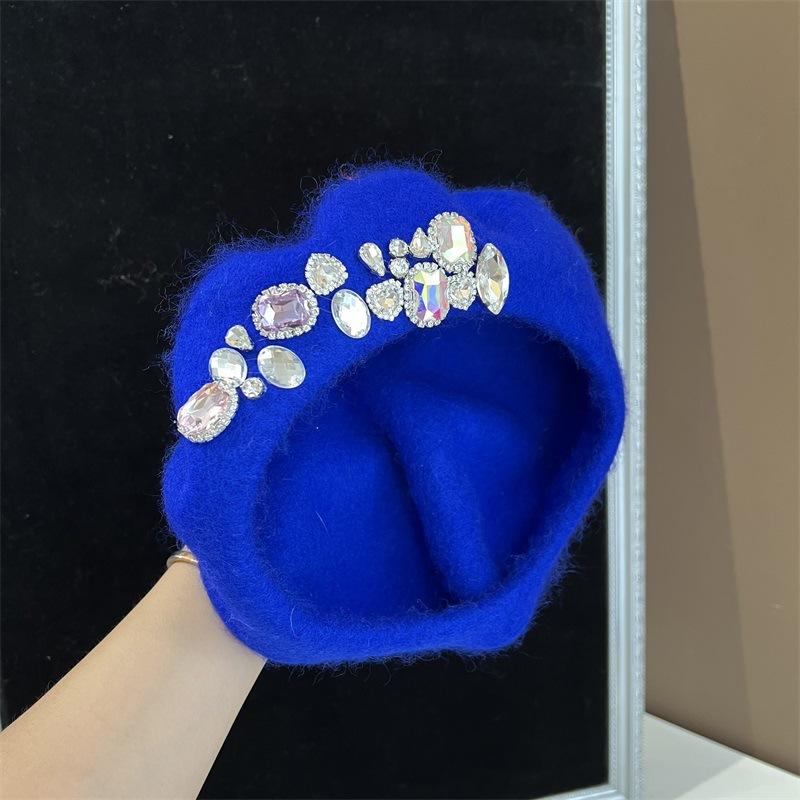 

новый роскошный берет ручной работы со стразами классическая шапка французский берет зимняя женская повседневная шапка женская шапка для девочки