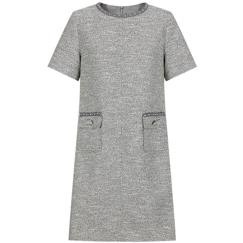 

JIUZI·ANNACO French Chic Floral Textured Round Neck H-Line Dress M