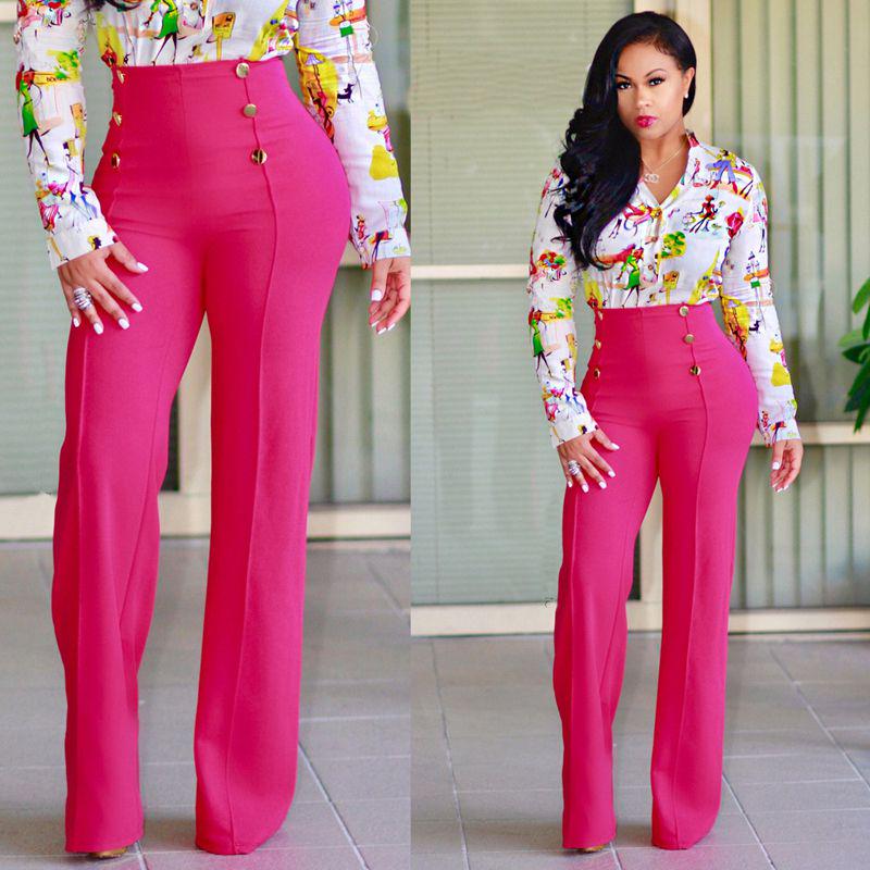 Casual High Women Waist Flare Wide Leg Long Pants Summer Fashion 5 Color