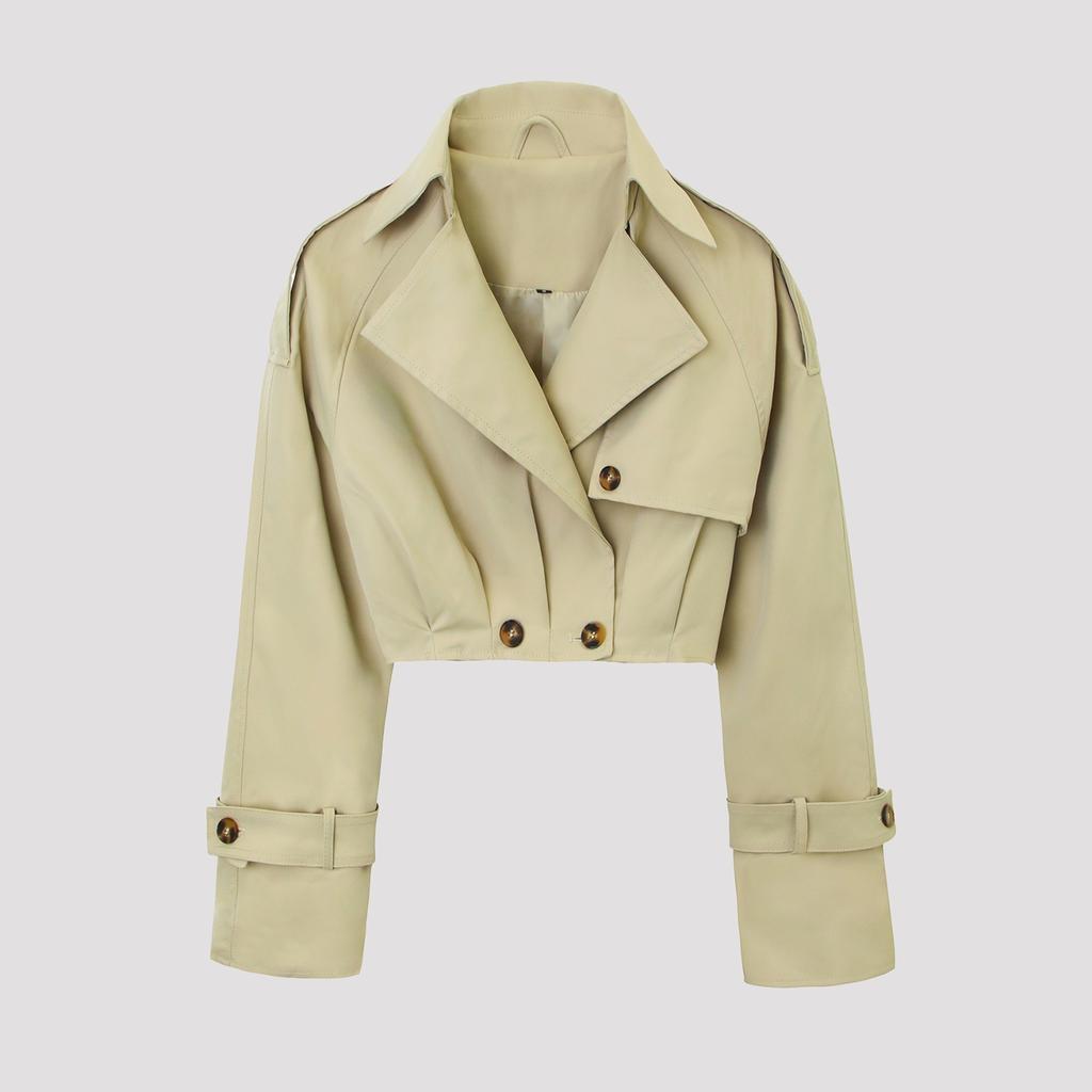 Damenbekleidung 2026 Frühling und Herbst Europäischer und Amerikanischer Stil Doppelkinn Langarm Zweireihig Kurzer Trenchcoat Damen Kurzer Trench