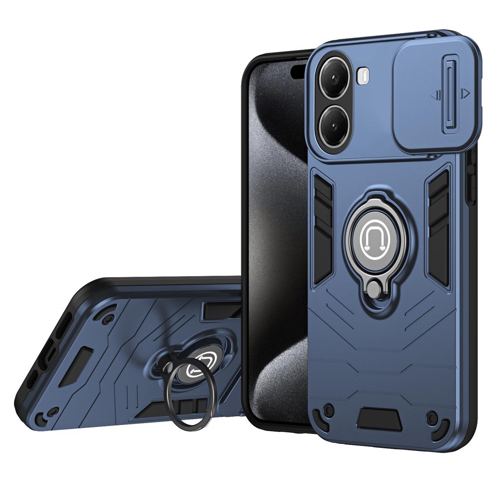 Hybrid Armor Shockproof Case For Xiaomi Poco X7 Pro Sliding Window Metal Ring Holder TPU Frame Hard Plastic Phone Cover Fundas