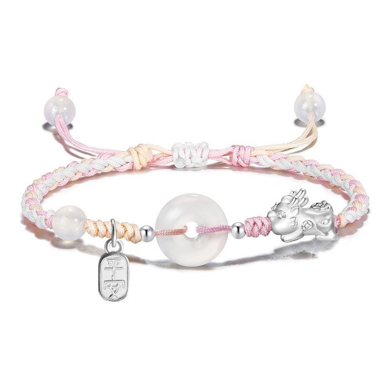 

999 Pure Silver Silver Silver Zeroline Bring In Wealth and Treasure Peace Buckle Safe and Happy Carrying Strap Good Luck Agate Bracelet Couple Pink