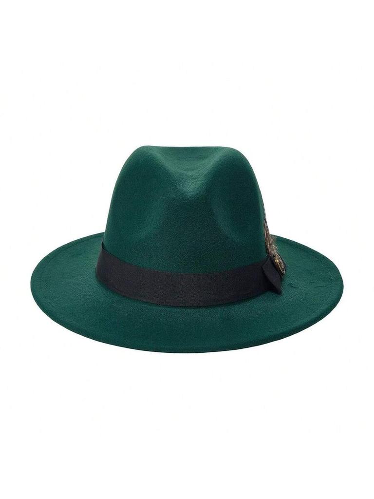 Elegant Wide Brim Fedora Hat With Feather And Belt For Party Festival