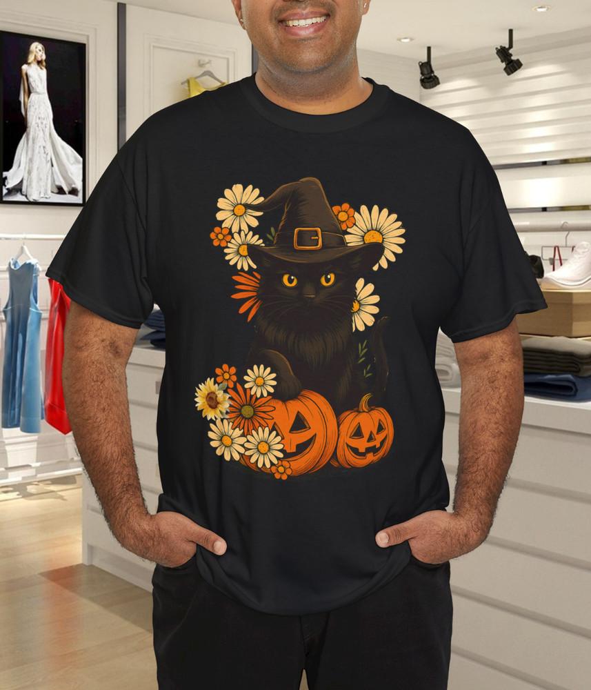 

Retro Black Cat Pumpkin Halloween Costume Fall Autumn Season T-Shirt M