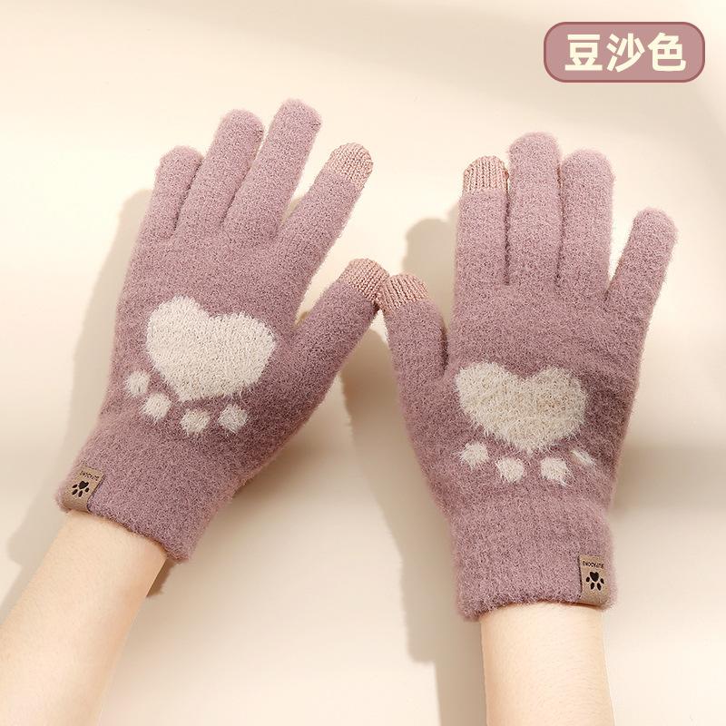Women's autumn and winter plush knitted gloves warm and cold-proof plush imitation mink cartoon cute touch screen fashion