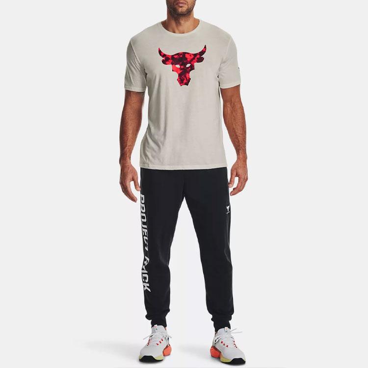 Under Armour Project Rock Brahma Bull Vintage Print Crew Neck T-Shirt Men Ivory-White 1361733-130