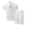 Men's Summer Waffle Knit Zipper Lapel Shorts & T-Shirt Set