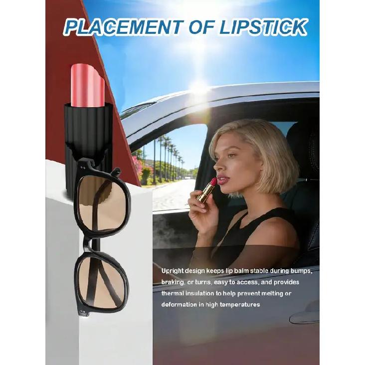 2-in-1 Car Lipstick Glasses Holder No-Trace Adhesive Auto Visor Dashboard Makeup Organizer Interior Accessory for Women