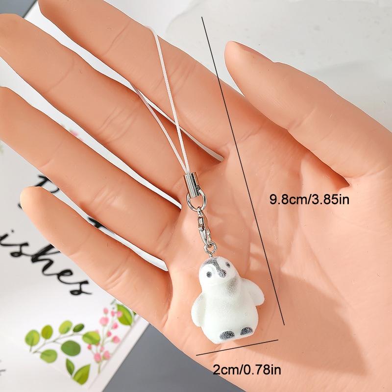 Flocking Penguin Hippopotamus Animal Keychains Phone Lanyard Resin Cute Tiger Beaver Bear Rhinoceros Bag Earphone Case Pendant