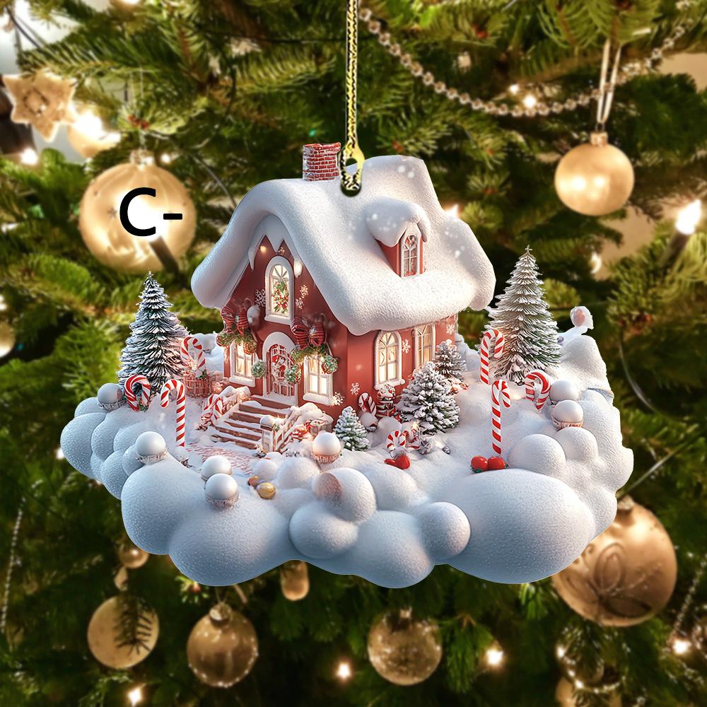 Hanging Christmas Ornament Acrylic Thicken Xmas Tree Pendants Home Decoration Winter Snow House Holiday Charming for Indoor