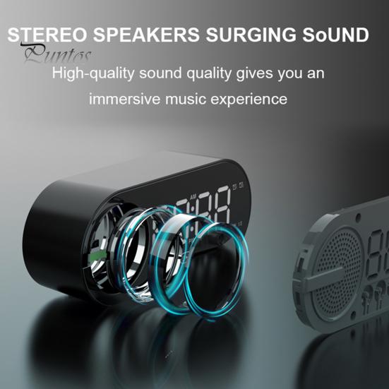 Trådløs Bluetooth-kompatibel høyttaler liten vekkerklokke Energisparende modus LED-skjerm Trådløs musikkhøyttaler med doble alarmer